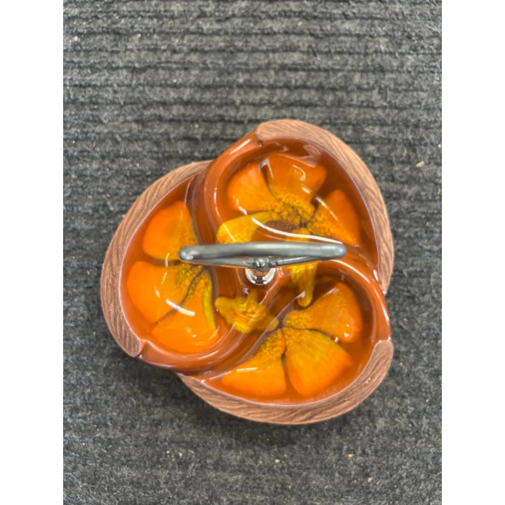 Vintage Sequoia Ware 618 Glaze Pottery 3 Sectioned Orange Nut Candy Serving Dish